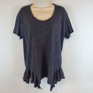 Current Elliott Charcoal Round Neck Ruffle Hem Blouse Top Shirt Size 1 S/M NWOT